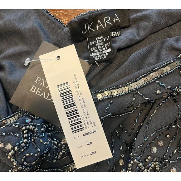 J Kara Women's Plus Size Cap Sleeve V-Neck Beaded Top Gown Size 16W - Picture 5 of 7